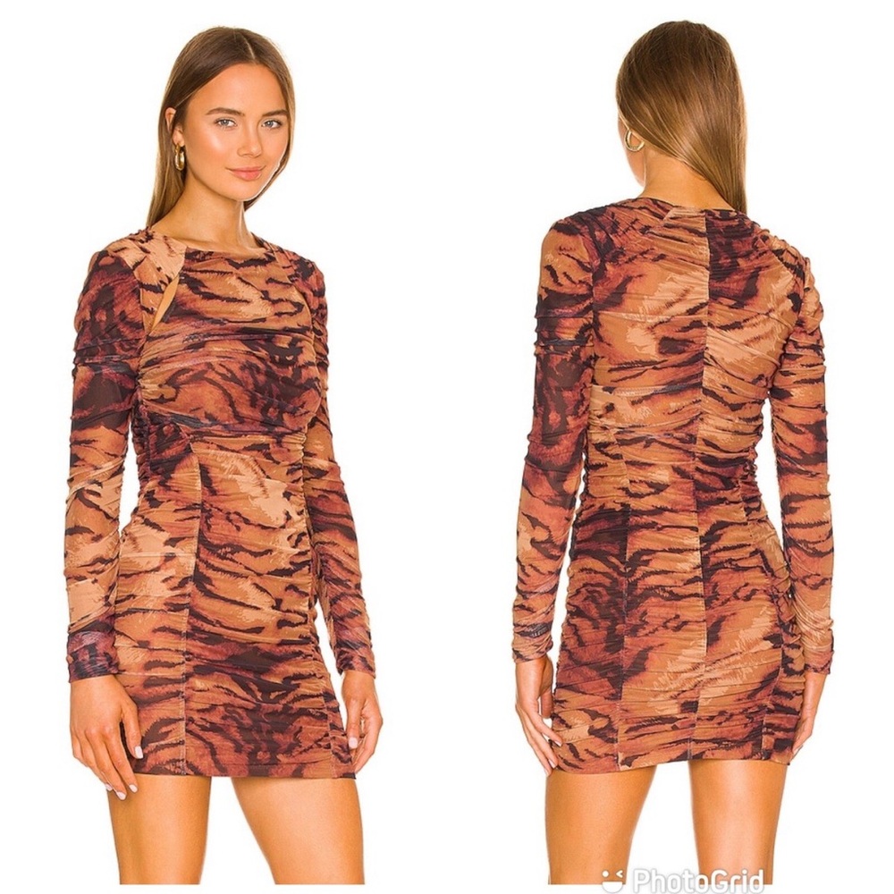 Camila Coelho Dyna Mini Dress In Black Tiger Stripe